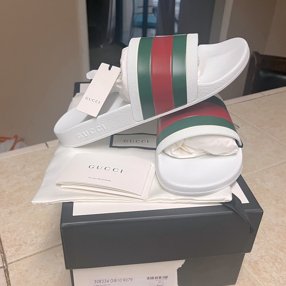 NWT Gucci Web stripe sandals Unisex men’s size 7/women’s size 9 full inclusion